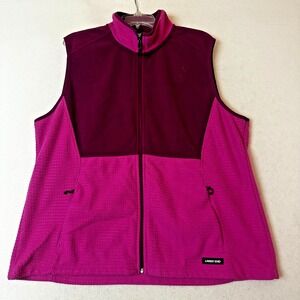 Lands End Womens 1X Fleece Vest Full Zip Grid Texture Magenta Burgundy RN62830